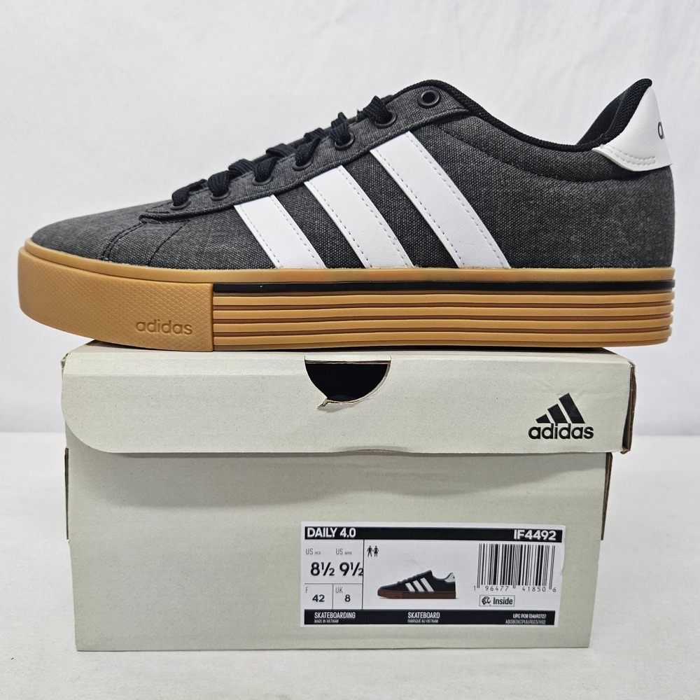 Adidas Daily 4.0 Skateboarding Shoes IF4492 Gray White Gum Men's Size 8.5